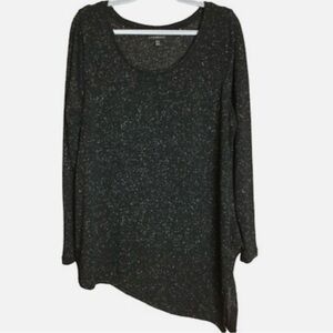 Lane Bryant Size 14/16 Black Silver Metallic Asymmetrical Long Sleeve Tunic